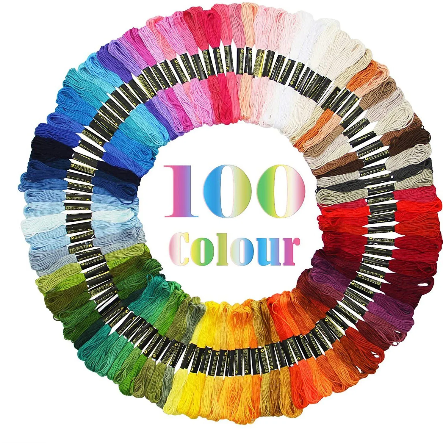 100-Pack: ATDAWN Rainbow Color Embroidery, Cross Stitch Threads
