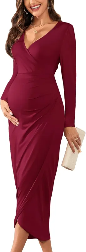 2025 Womens Maternity Wrap Dress V Neck Ruffle Sleeves Semi Formal Baby Shower Photoshoot Party Cocktail Pregnancy