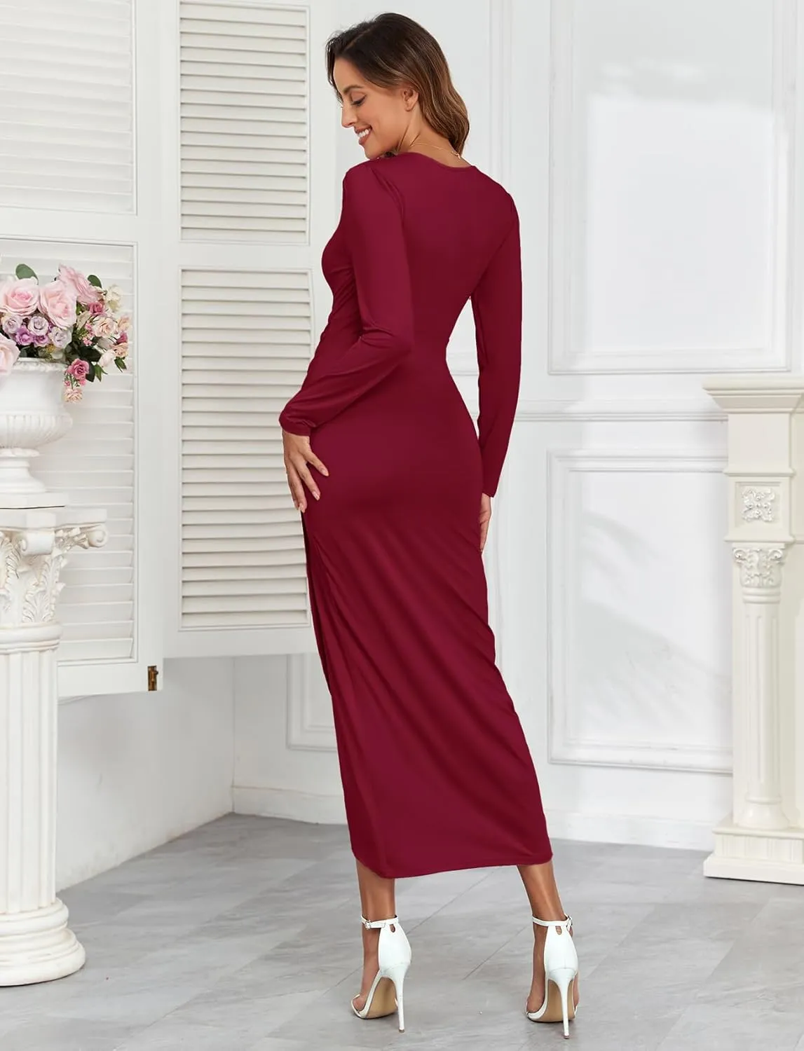 2025 Womens Maternity Wrap Dress V Neck Ruffle Sleeves Semi Formal Baby Shower Photoshoot Party Cocktail Pregnancy