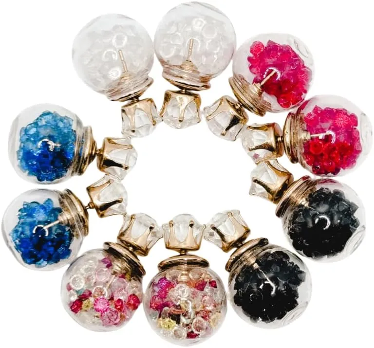 5 Pairs Rhinestones Gold Plated Front Back Studs Earrings for Women trendy,Women's Dainty Multi-Color Double Sided Glass Ball Button Earrings, Cz Post Pierced Studs Earrings for Women