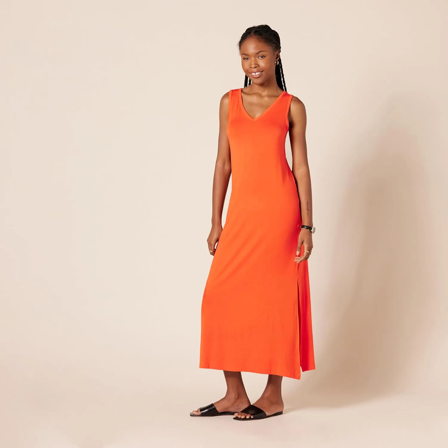 Amazon Essentials Women's Jersey V-Neck Tank Maxi Length Dress