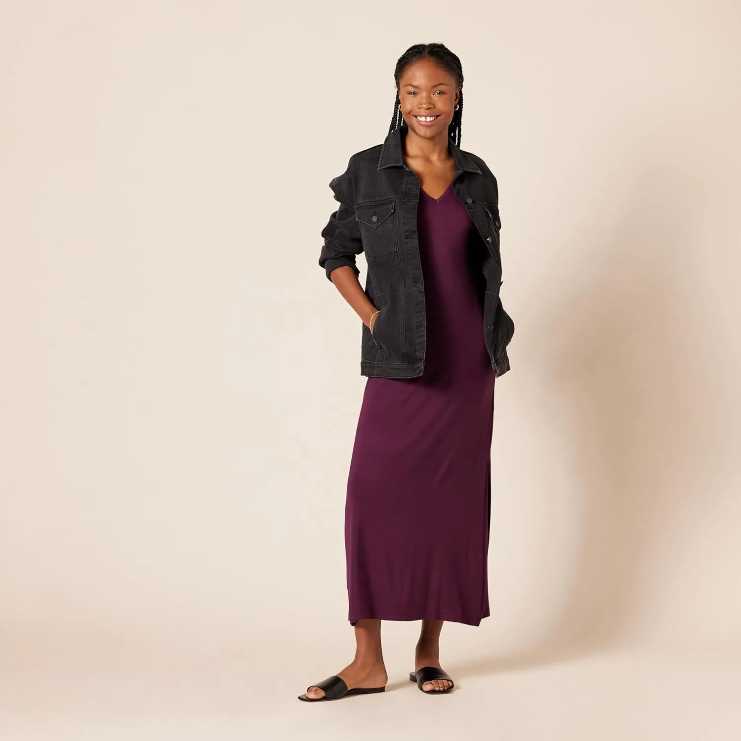 Amazon Essentials Women's Jersey V-Neck Tank Maxi Length Dress