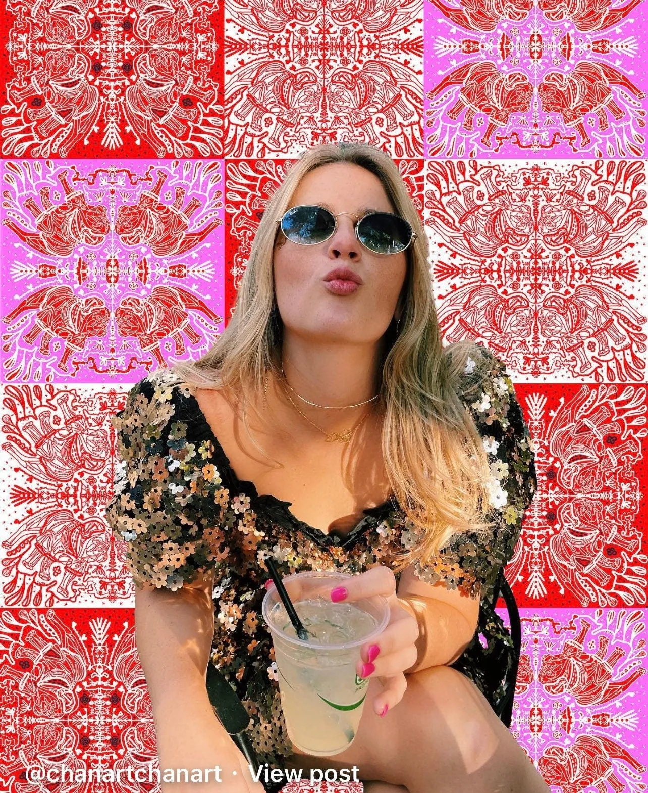 bandanna and artist design pink and red