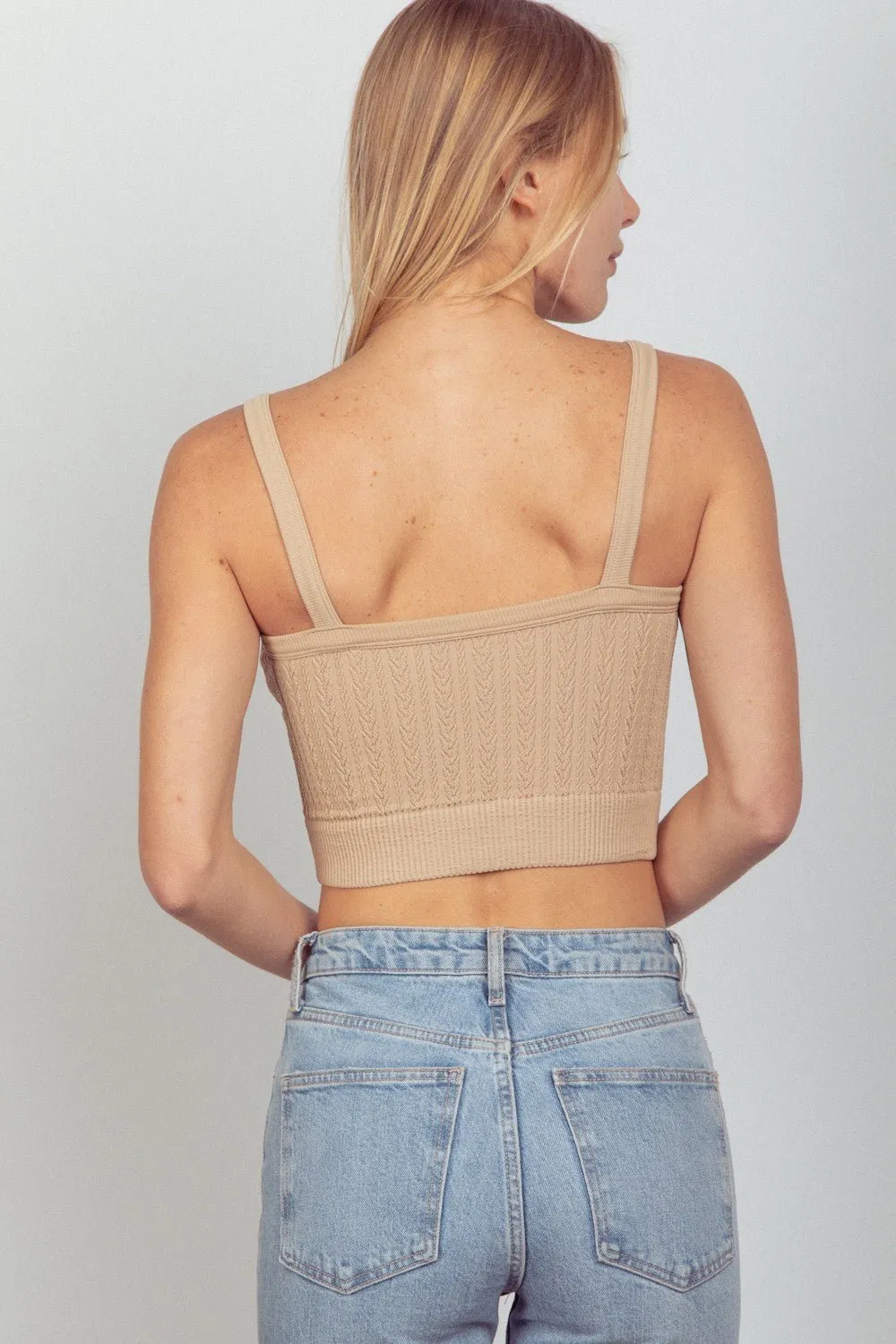Cable Knit Seamless Cropped Cami in Nude