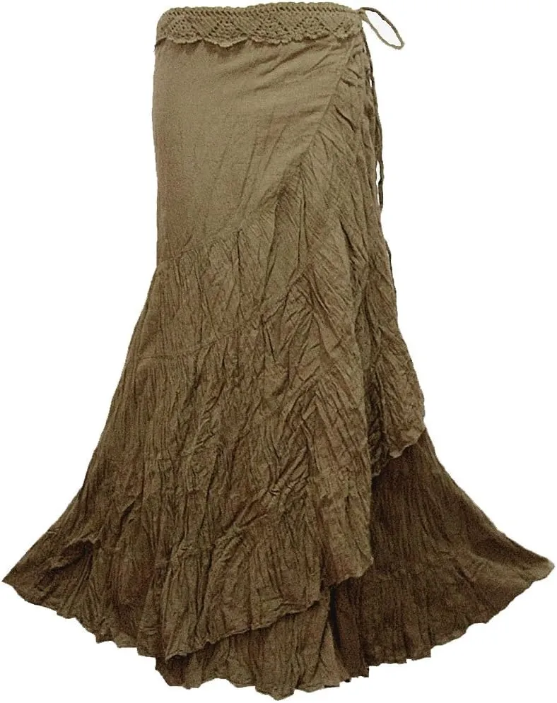 Coconutwoww Women's Crochet Waist Ruffle Wrap Around Long Skirt