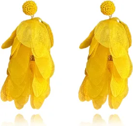 Colorful Exaggerated Cloth Fabric Yarn Flower Bead Tassel Drop Earrings for Women Teen Jewelry