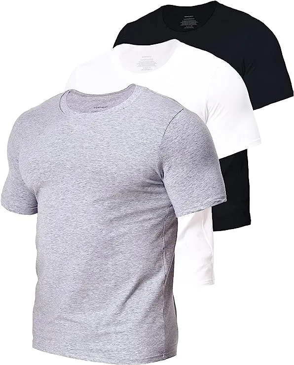 Comfneat Men's 3-Pack Stretchy Undershirts Crew Neck Long Back Hem T-Shirts