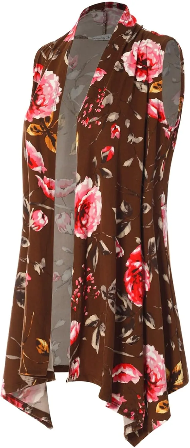 Design by Olivia Women's Sleeveless Open Front Draped Cardigan Vest Lightweight Cool Coat