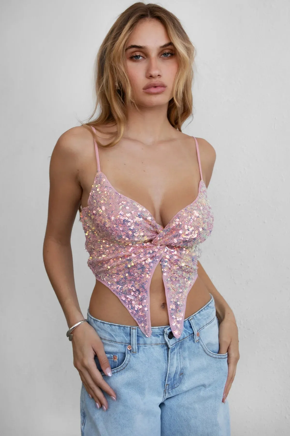 Fleurty Sequin Cami Top Pink