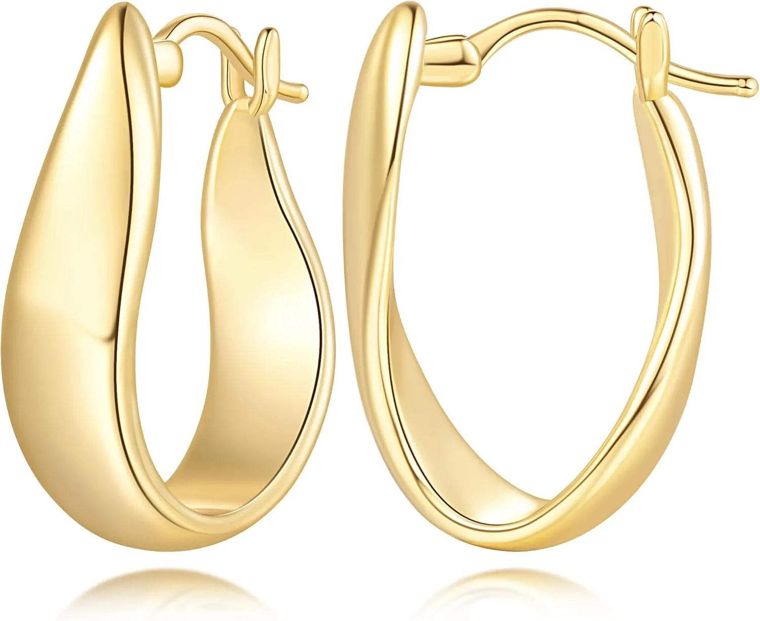 Gold Earrings for Women 14K Gold Hoop Earrings for Women Hypoallergenic Twisted Irregular-Shaped Design Hoop Earring for Womens 25mm
