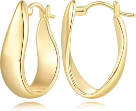 Gold Earrings for Women 14K Gold Hoop Earrings for Women Hypoallergenic Twisted Irregular-Shaped Design Hoop Earring for Womens 25mm