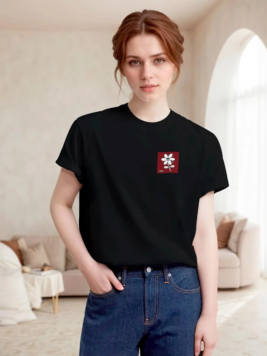 Graphic Tee Women Flower Top Eagle Men Humorous Kawaii Life is Good Floral 100% Cotton T-Shirt