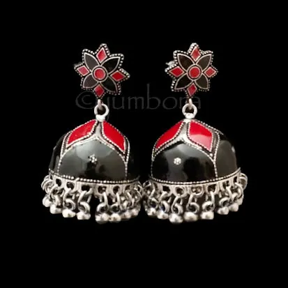 Hand painted Meenakari Oxidized German Silver Jhumka Earrings