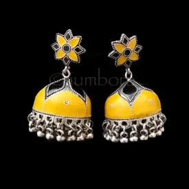 Hand painted Meenakari Oxidized German Silver Jhumka Earrings