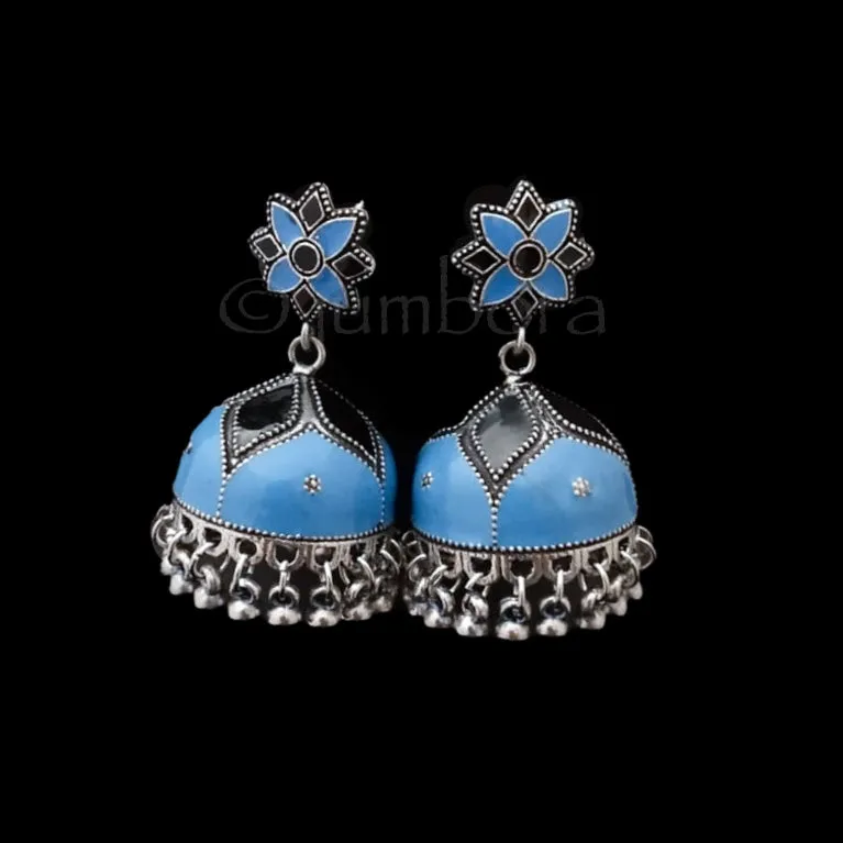 Hand painted Meenakari Oxidized German Silver Jhumka Earrings