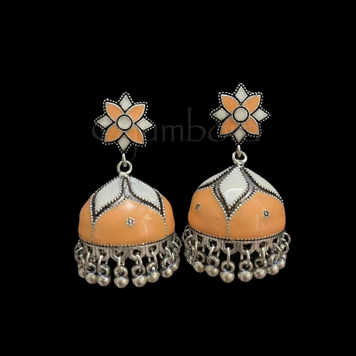 Hand painted Meenakari Oxidized German Silver Jhumka Earrings