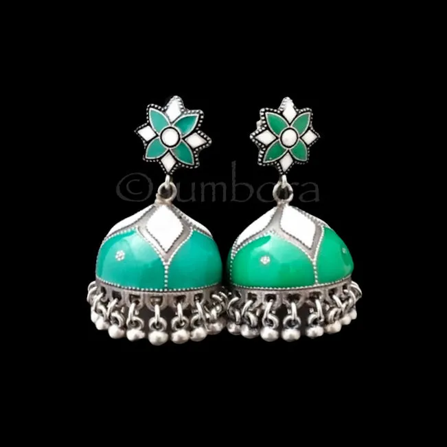 Hand painted Meenakari Oxidized German Silver Jhumka Earrings