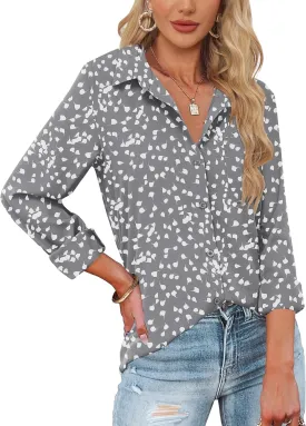 HOTOUCH Womens Button Down Shirts Long Sleeve Dress Shirts Casual V Neck Collared Tops Work Office Blouse with Pocket
