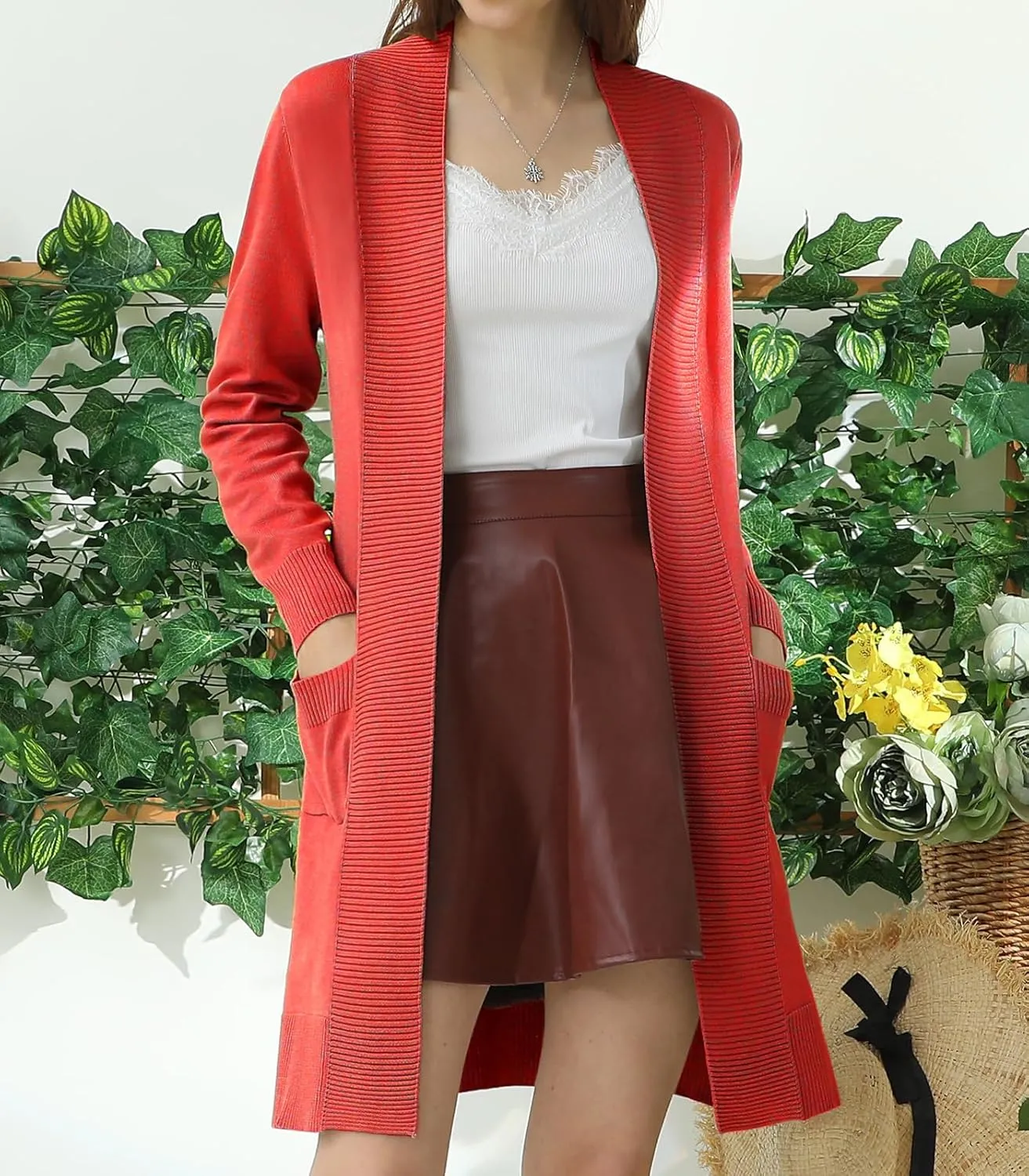 JJ Perfection Womens Casual Long Knit Cardigan Long Sleeve with Pockets Lightweight Open Front Sweater Jacket with Plus Size