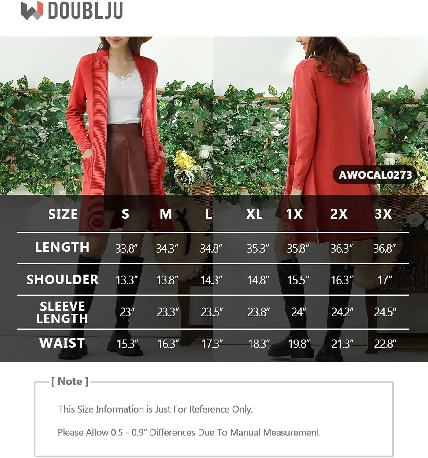 JJ Perfection Womens Casual Long Knit Cardigan Long Sleeve with Pockets Lightweight Open Front Sweater Jacket with Plus Size