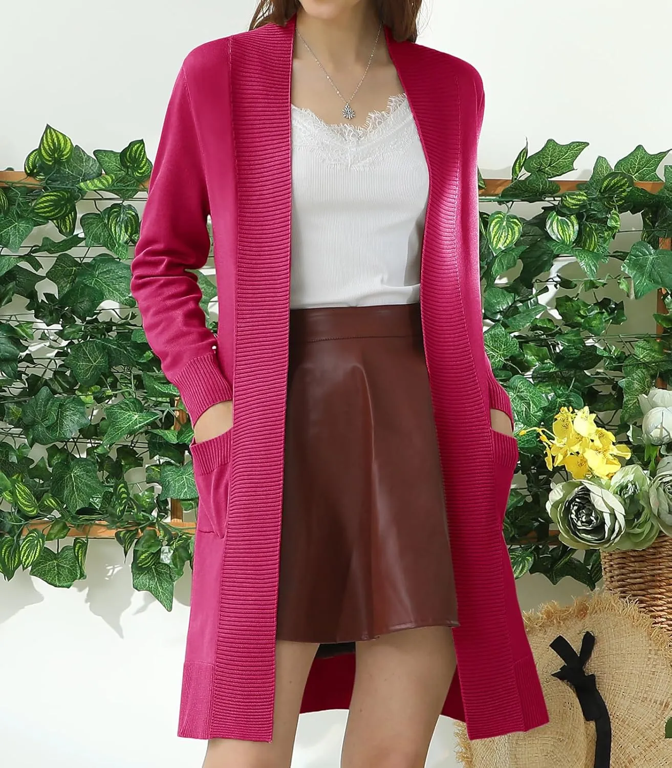 JJ Perfection Womens Casual Long Knit Cardigan Long Sleeve with Pockets Lightweight Open Front Sweater Jacket with Plus Size