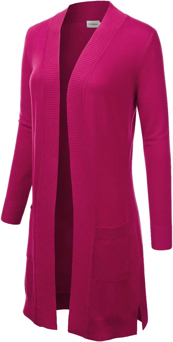 JJ Perfection Womens Casual Long Knit Cardigan Long Sleeve with Pockets Lightweight Open Front Sweater Jacket with Plus Size
