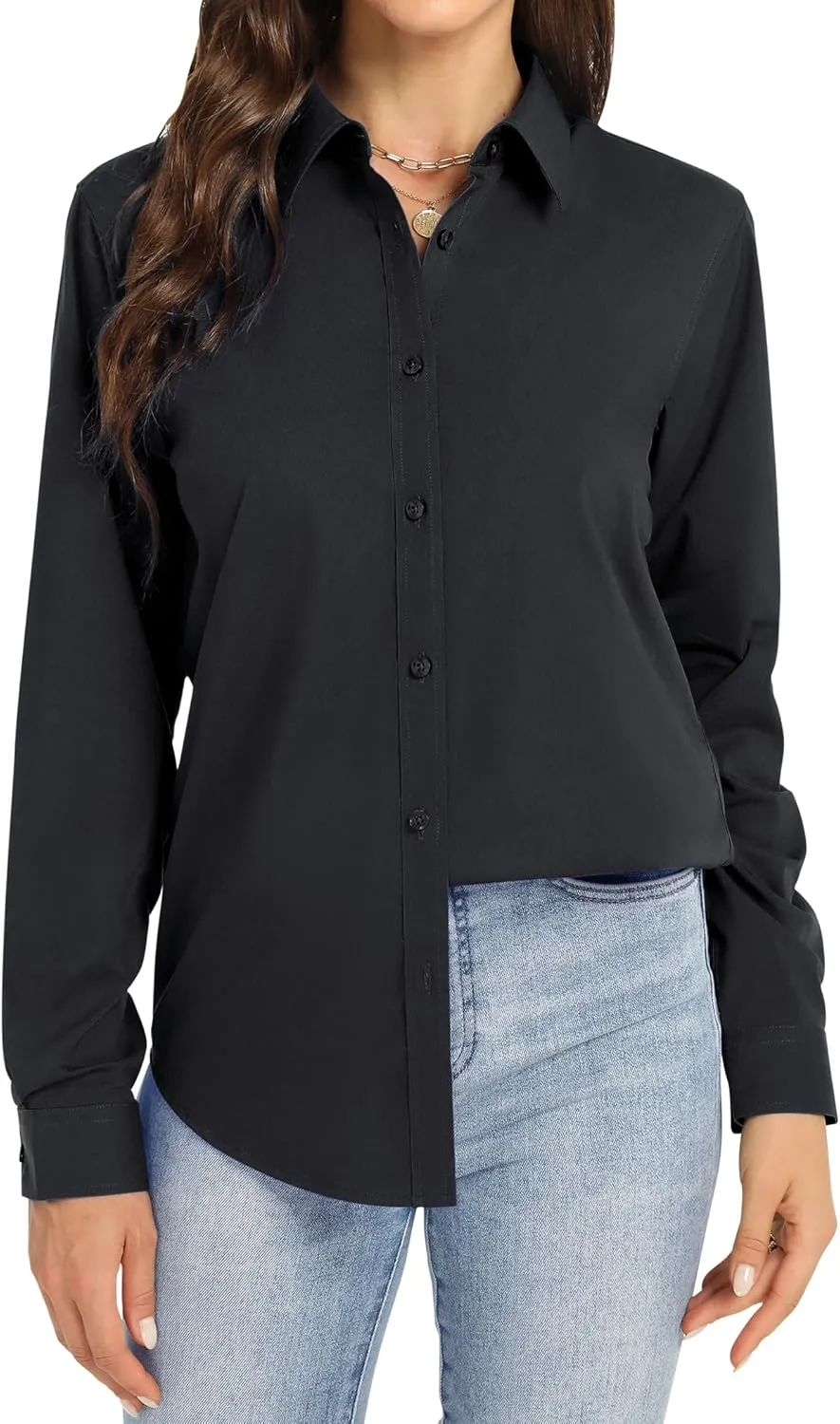 J.VER Womens Button Down Shirt Long Sleeve Dress Shirts Stretch Solid Work Blouse Collared Shirts for Business Office