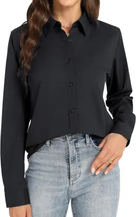 J.VER Womens Button Down Shirt Long Sleeve Dress Shirts Stretch Solid Work Blouse Collared Shirts for Business Office