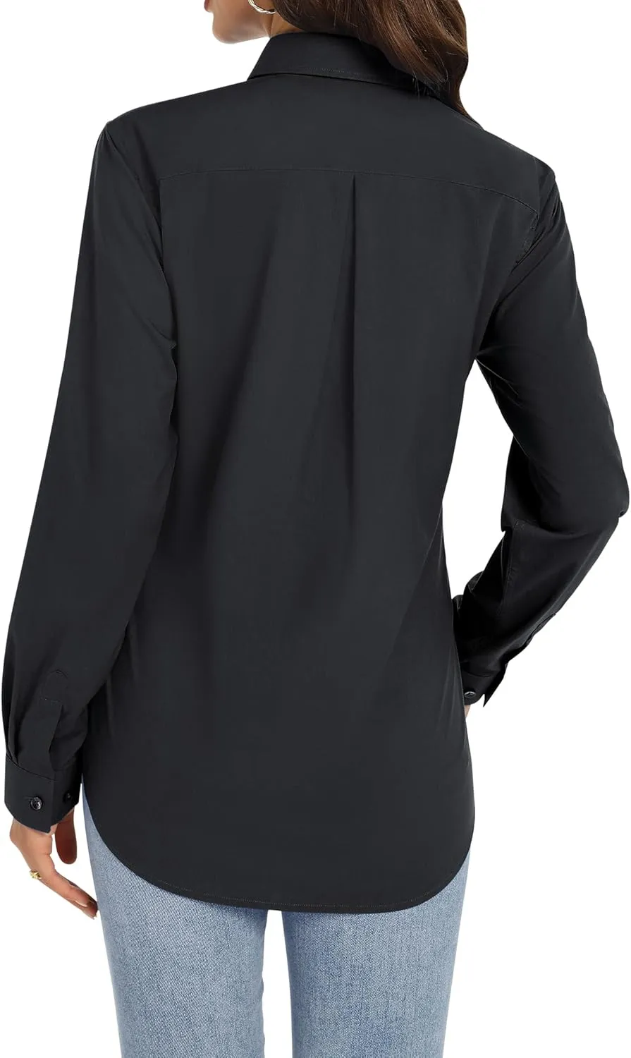 J.VER Womens Button Down Shirt Long Sleeve Dress Shirts Stretch Solid Work Blouse Collared Shirts for Business Office