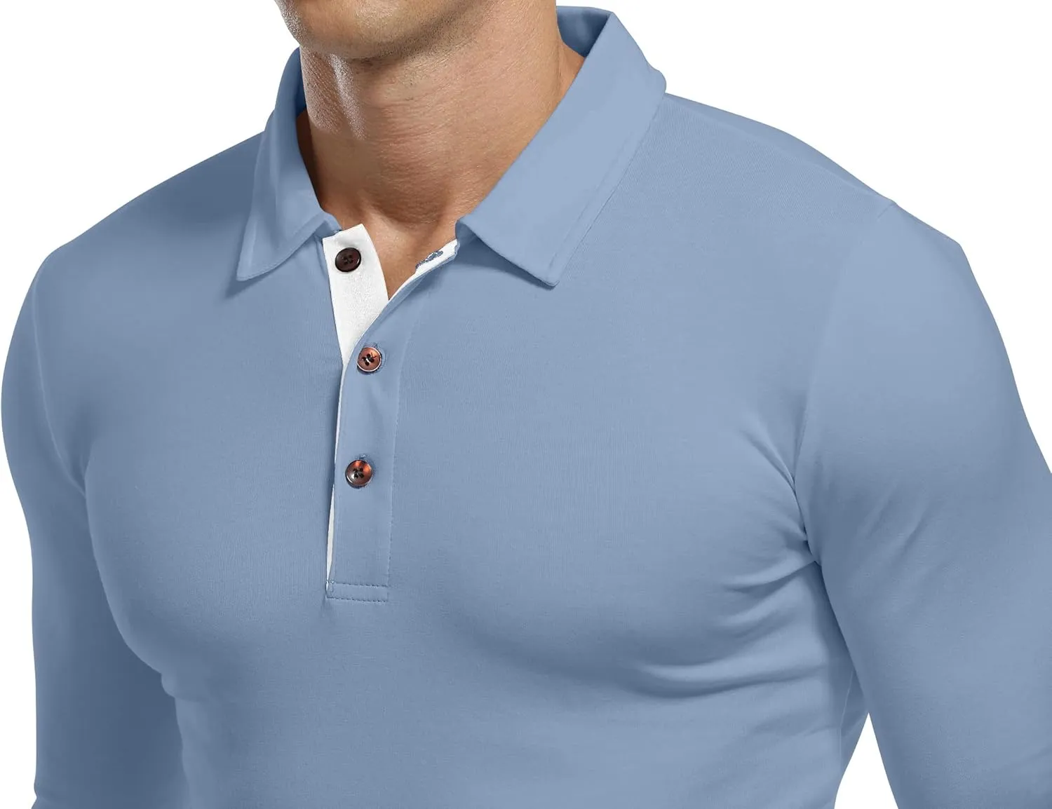 KUYIGO Men's Long Sleeve Polo Shirts Casual Slim Fit Basic Designed Cotton Shirt Tops