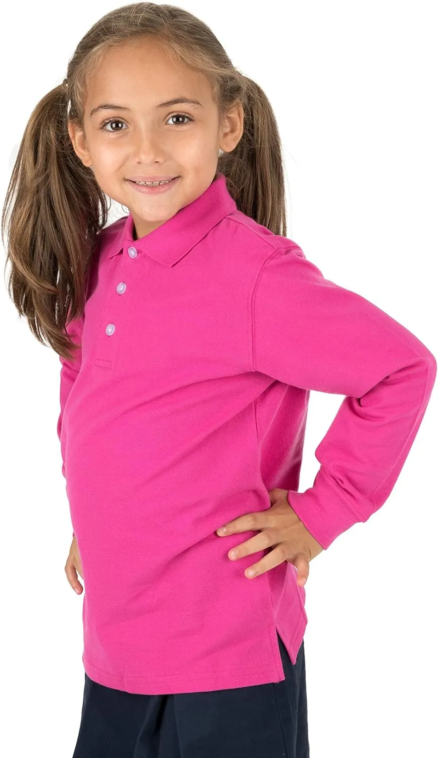 Leveret Kids & Toddler Boys Girls Long Sleeve 100% Cotton Uniform Polo Shirt Variety of Colors (Size 2-14 Years)