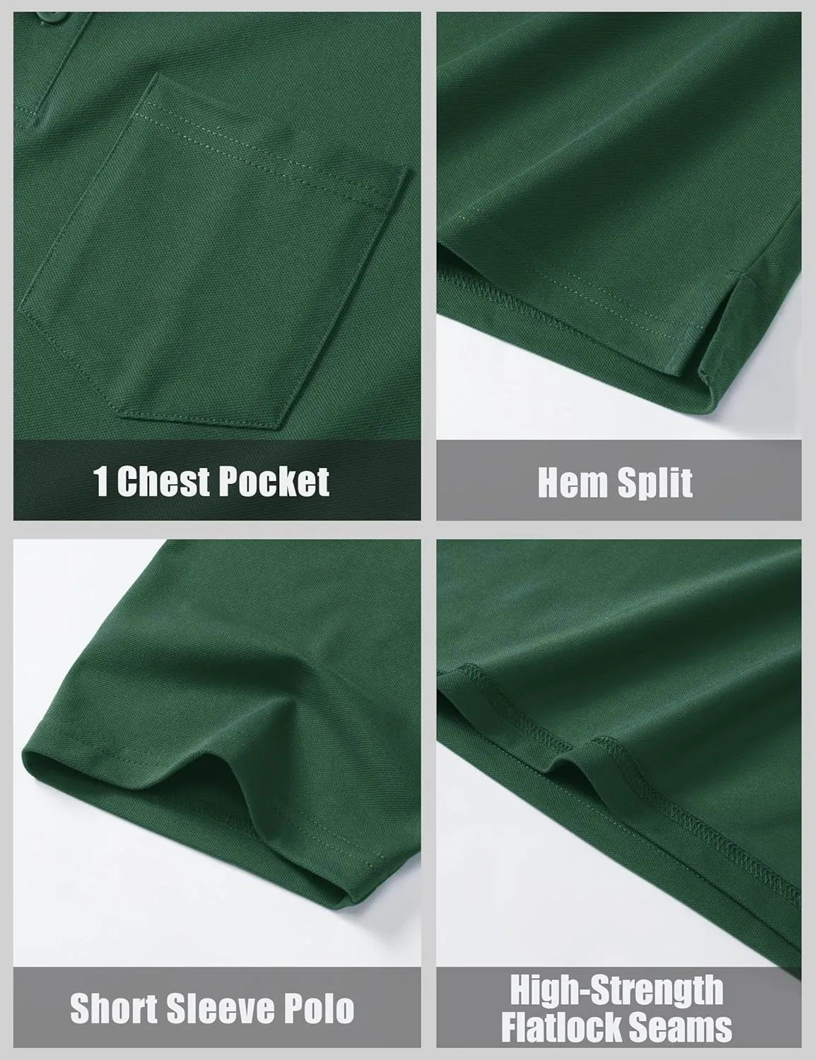 MAGCOMSEN Mens Polo Shirts with Pocket Cotton Pique Short Sleeve Collared Shirt Moisture Wicking Golf Shirts 3-Button Shirts