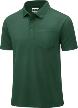 MAGCOMSEN Mens Polo Shirts with Pocket Cotton Pique Short Sleeve Collared Shirt Moisture Wicking Golf Shirts 3-Button Shirts