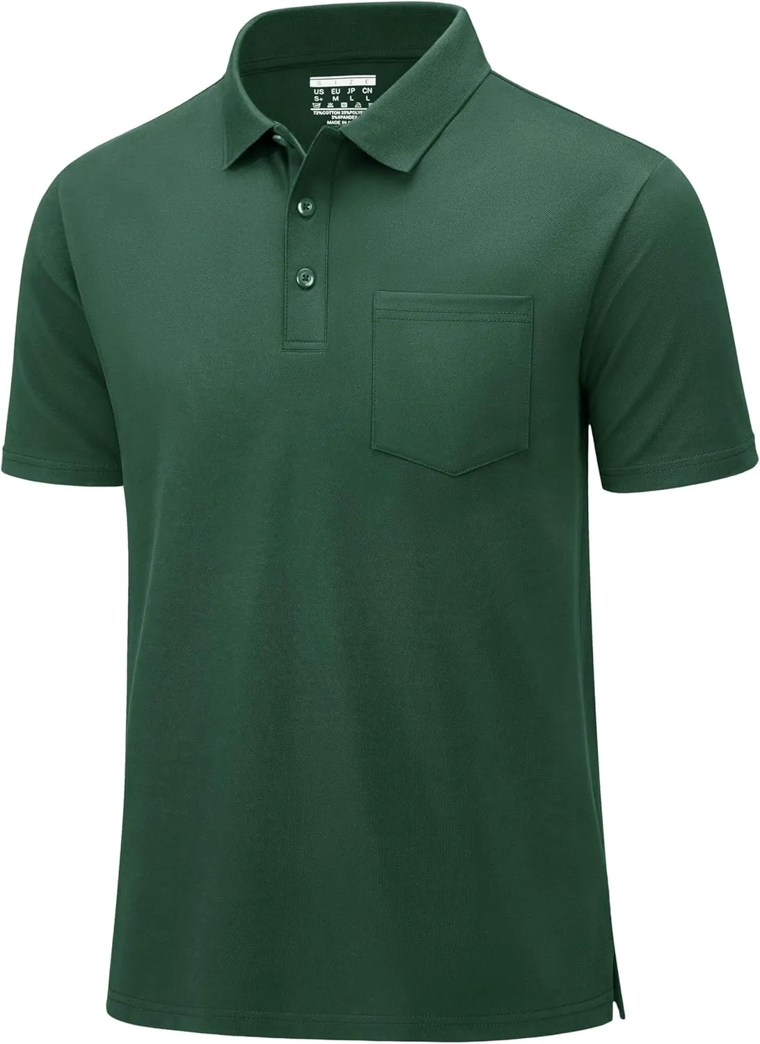 MAGCOMSEN Mens Polo Shirts with Pocket Cotton Pique Short Sleeve Collared Shirt Moisture Wicking Golf Shirts 3-Button Shirts