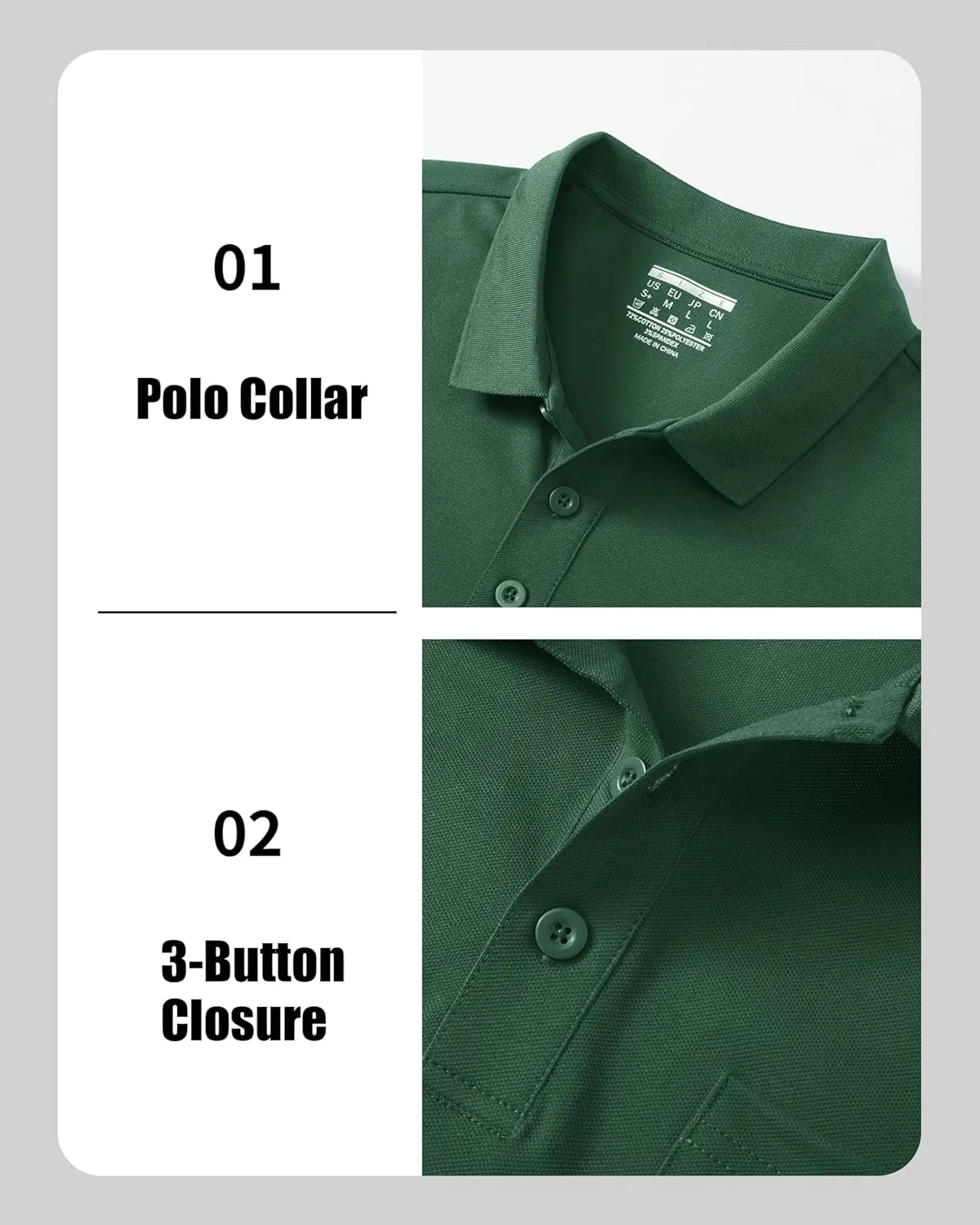MAGCOMSEN Mens Polo Shirts with Pocket Cotton Pique Short Sleeve Collared Shirt Moisture Wicking Golf Shirts 3-Button Shirts
