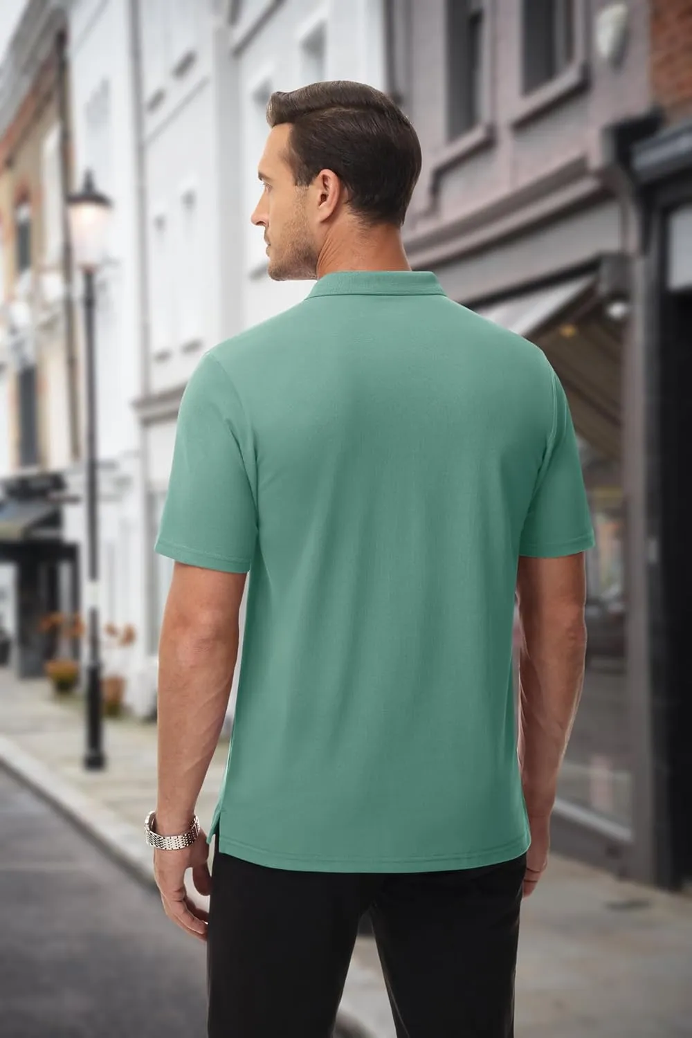 MAGCOMSEN Mens Polo Shirts with Pocket Cotton Pique Short Sleeve Collared Shirt Moisture Wicking Golf Shirts 3-Button Shirts