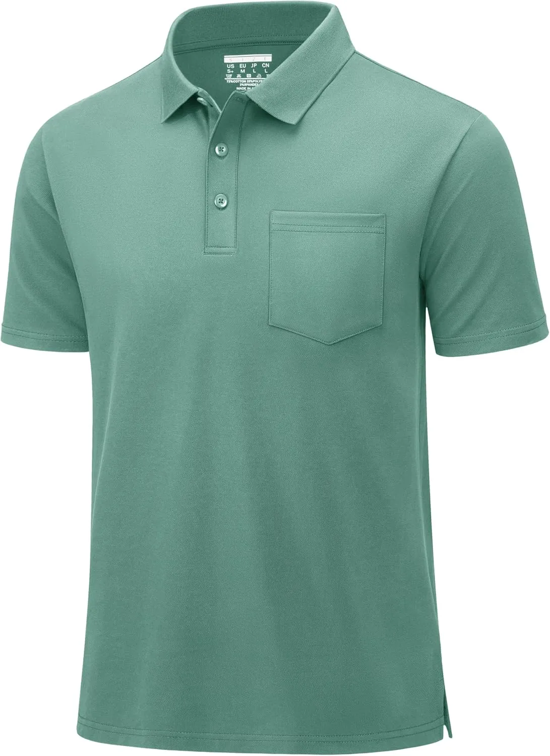 MAGCOMSEN Mens Polo Shirts with Pocket Cotton Pique Short Sleeve Collared Shirt Moisture Wicking Golf Shirts 3-Button Shirts