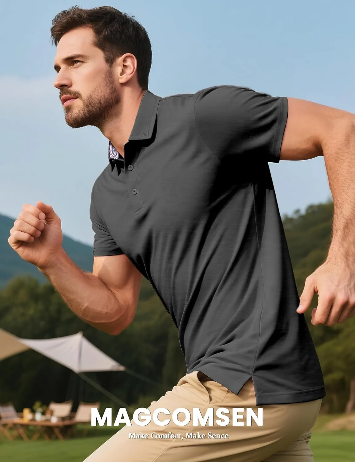 MAGCOMSEN Men's Short Sleeve Polo Golf Shirts 3-Button Moisture Wicking Athletic T-Shirts Casual Collared Shirt