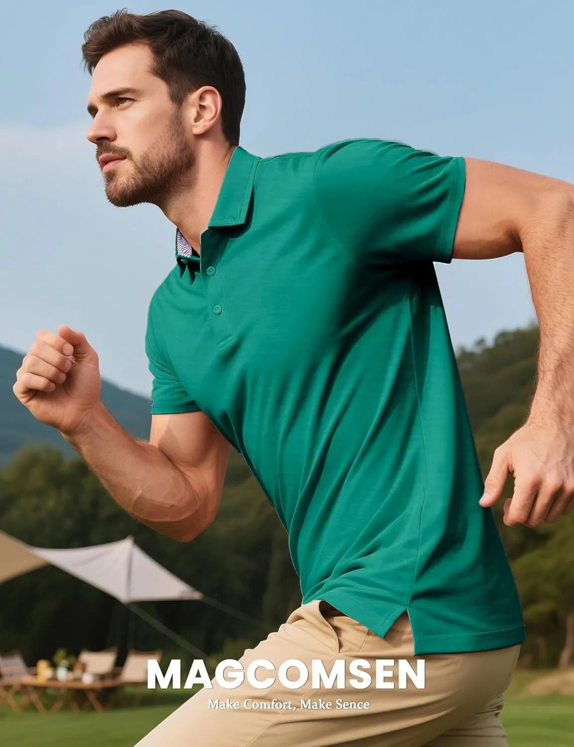 MAGCOMSEN Men's Short Sleeve Polo Golf Shirts 3-Button Moisture Wicking Athletic T-Shirts Casual Collared Shirt