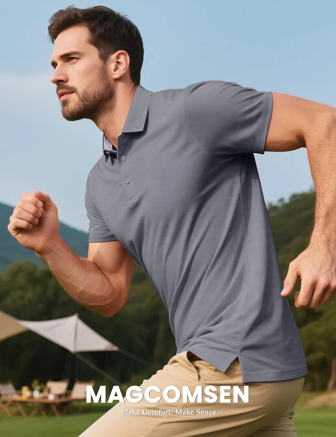 MAGCOMSEN Men's Short Sleeve Polo Golf Shirts 3-Button Moisture Wicking Athletic T-Shirts Casual Collared Shirt