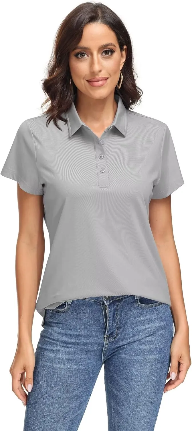 MAGCOMSEN Women's Polo Shirts UPF 50  Sun Protection 4 Buttons Casual Work Quick Dry Short Sleeve Collared Golf Shirt