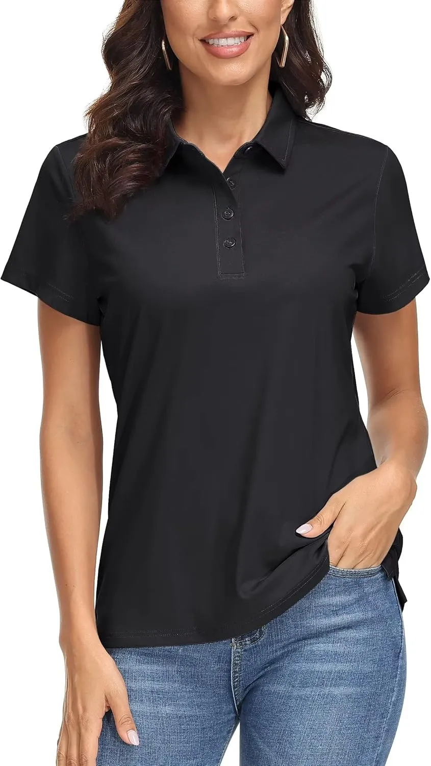 MAGCOMSEN Women's Polo Shirts UPF 50 Sun Protection 4 Buttons Casual Work Quick Dry Short Sleeve Collared Golf Shirt