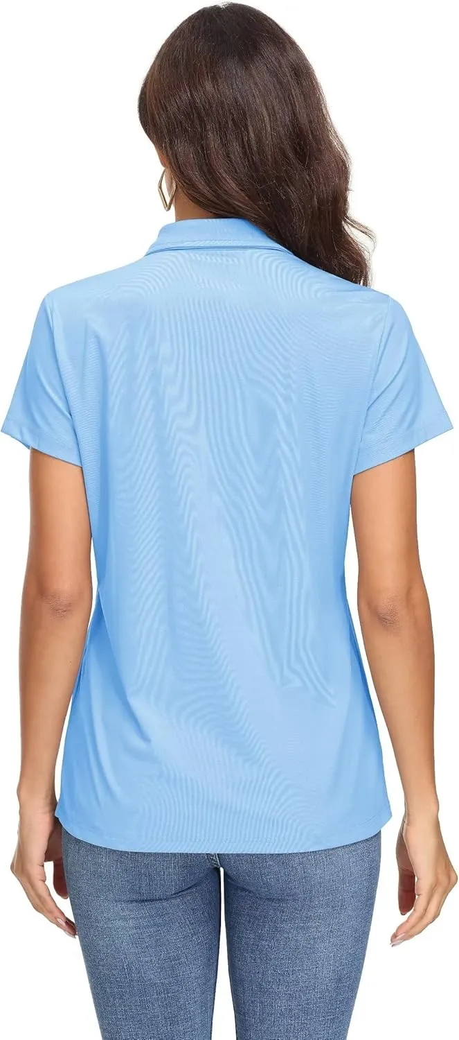 MAGCOMSEN Women's Polo Shirts UPF 50 Sun Protection 4 Buttons Casual Work Quick Dry Short Sleeve Collared Golf Shirt