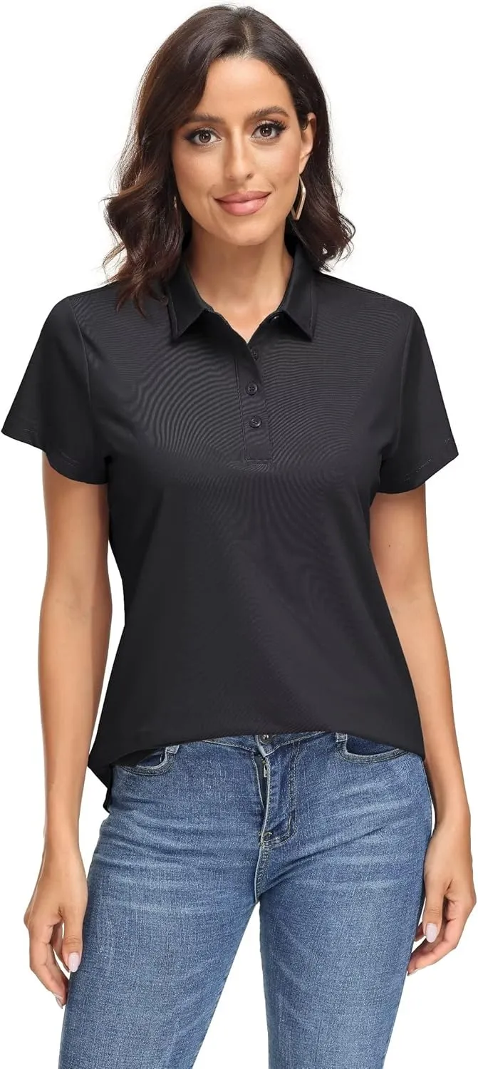 MAGCOMSEN Women's Polo Shirts UPF 50 Sun Protection 4 Buttons Casual Work Quick Dry Short Sleeve Collared Golf Shirt