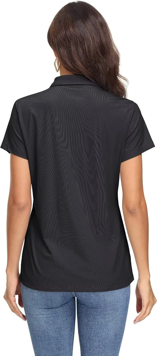 MAGCOMSEN Women's Polo Shirts UPF 50 Sun Protection 4 Buttons Casual Work Quick Dry Short Sleeve Collared Golf Shirt