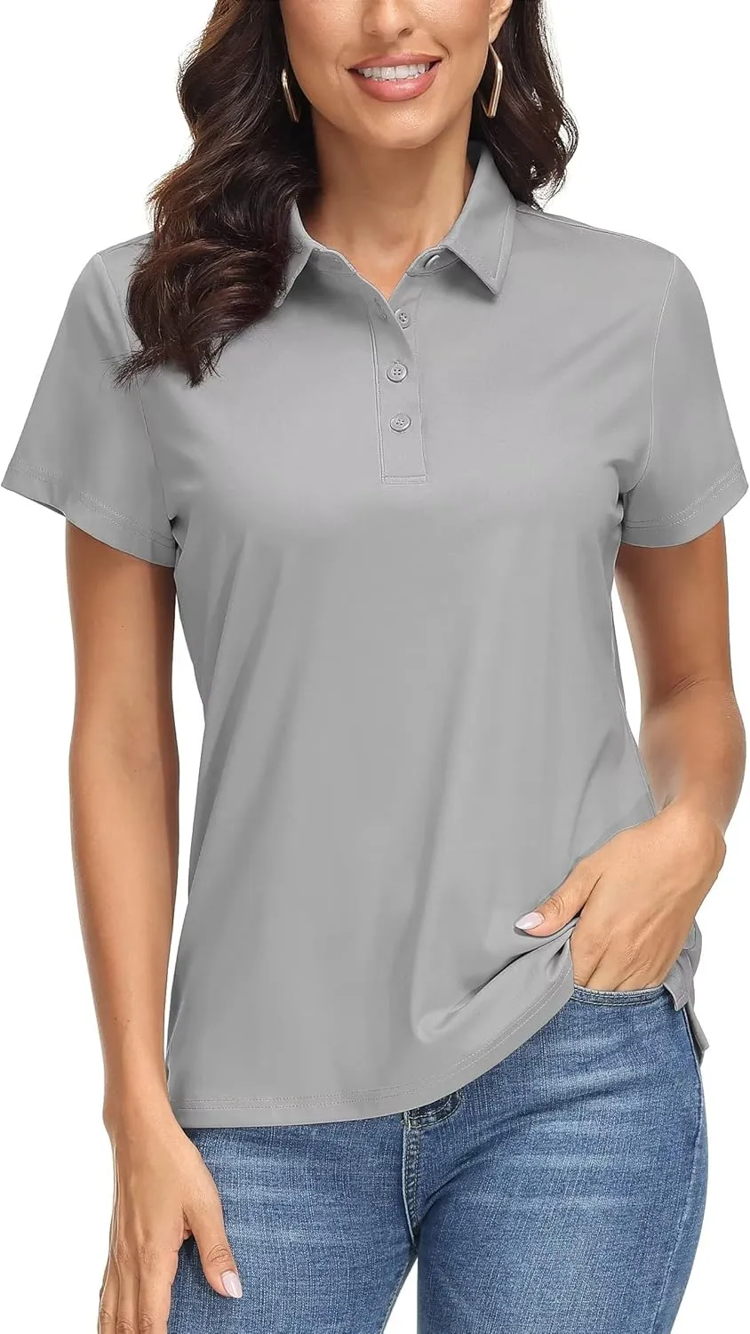 MAGCOMSEN Women's Polo Shirts UPF 50  Sun Protection 4 Buttons Casual Work Quick Dry Short Sleeve Collared Golf Shirt