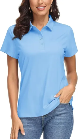 MAGCOMSEN Women's Polo Shirts UPF 50  Sun Protection 4 Buttons Casual Work Quick Dry Short Sleeve Collared Golf Shirt