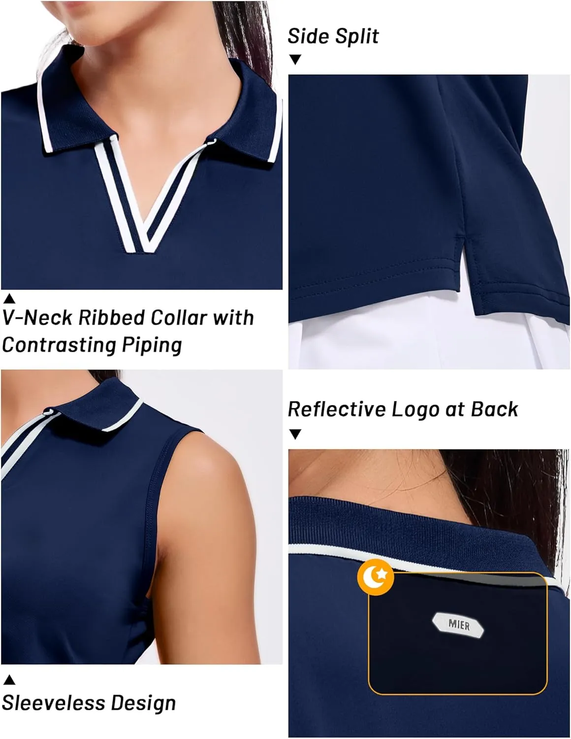 MIER Women's Sleeveless Golf Polo Shirts Dry Fit Collared Tank Tops V Neck Ribbed Athletic Tennis Shirt, Moisture Wicking