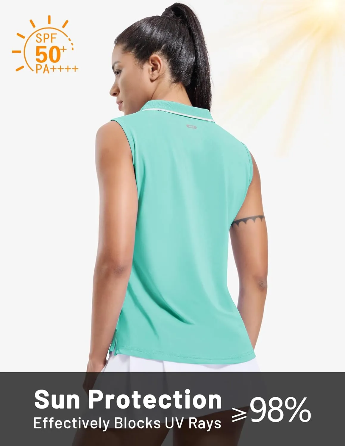 MIER Women's Sleeveless Golf Polo Shirts Dry Fit Collared Tank Tops V Neck Ribbed Athletic Tennis Shirt, Moisture Wicking