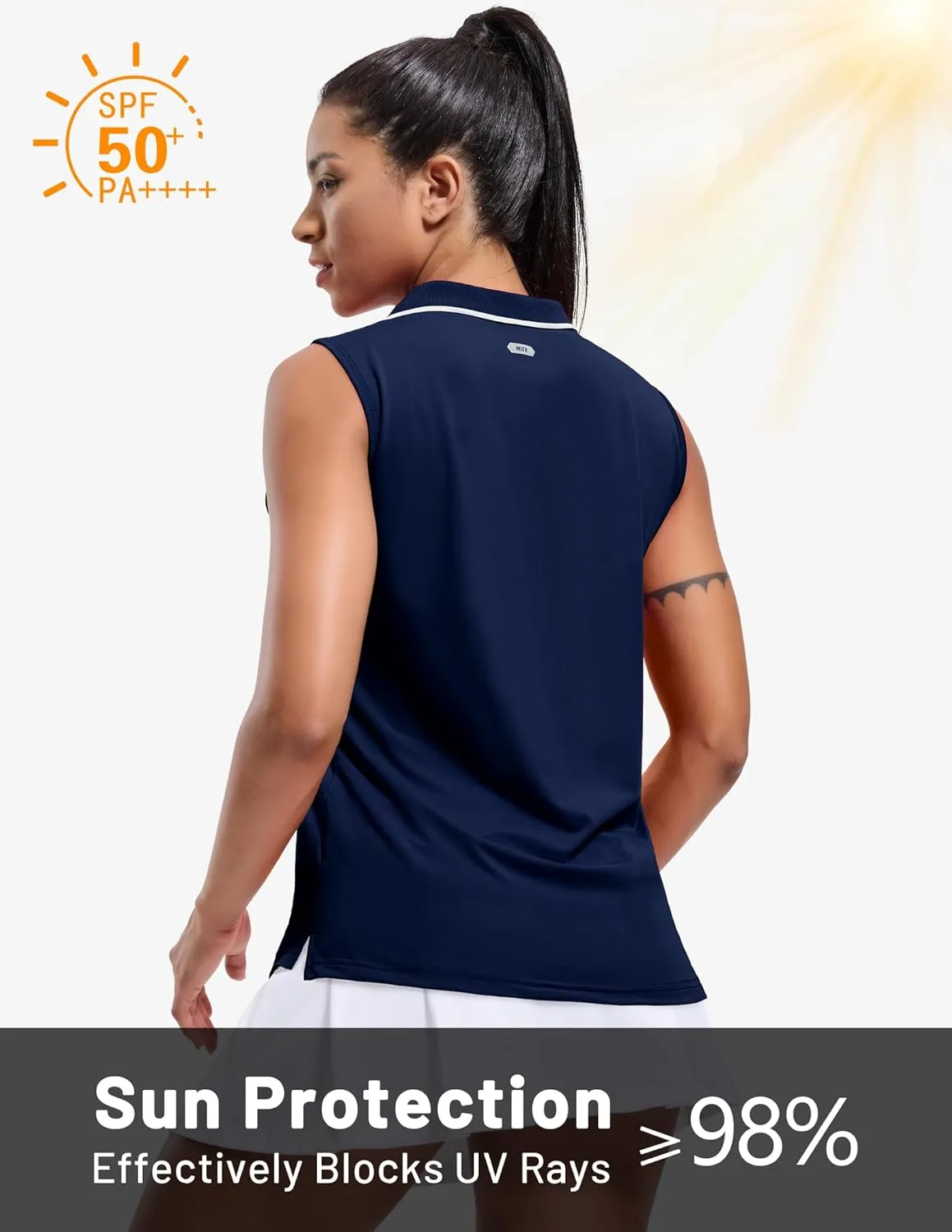 MIER Women's Sleeveless Golf Polo Shirts Dry Fit Collared Tank Tops V Neck Ribbed Athletic Tennis Shirt, Moisture Wicking